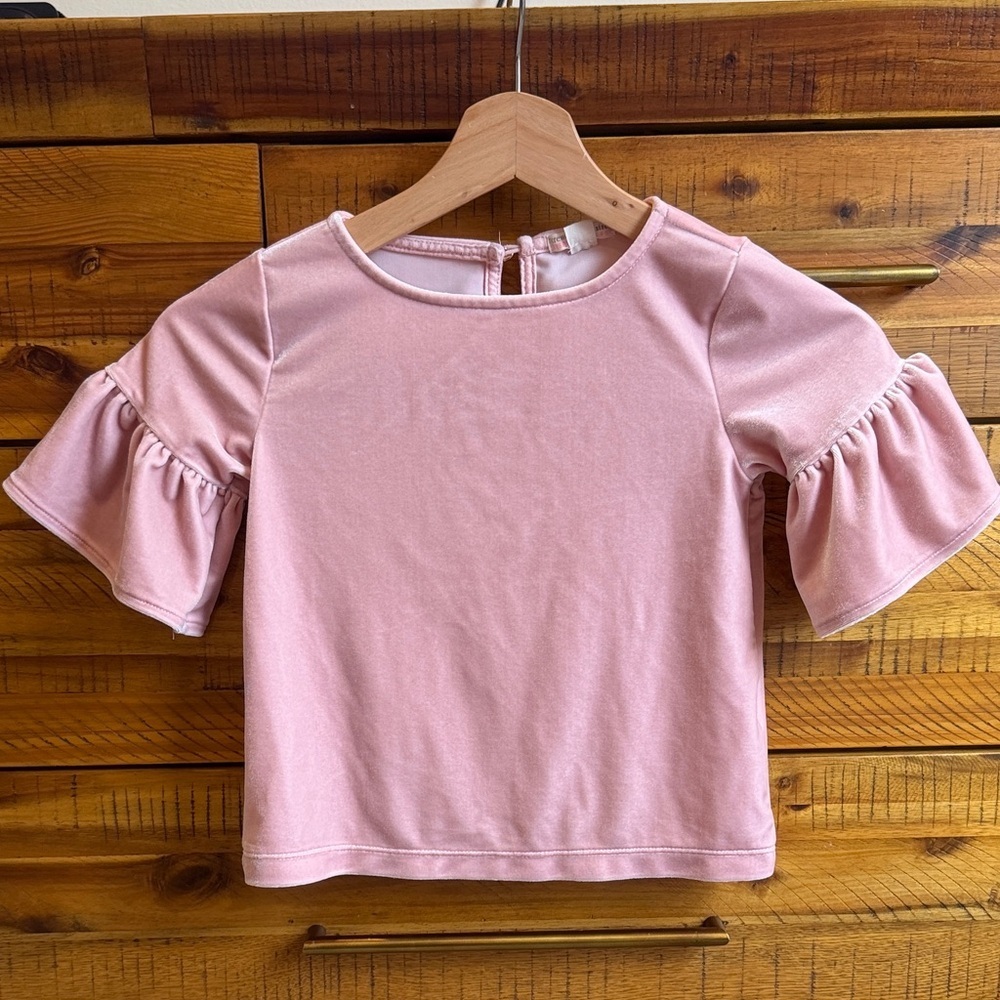 Crewcuts Everday Girls Pink Velvet Ruffle Short Sleeve